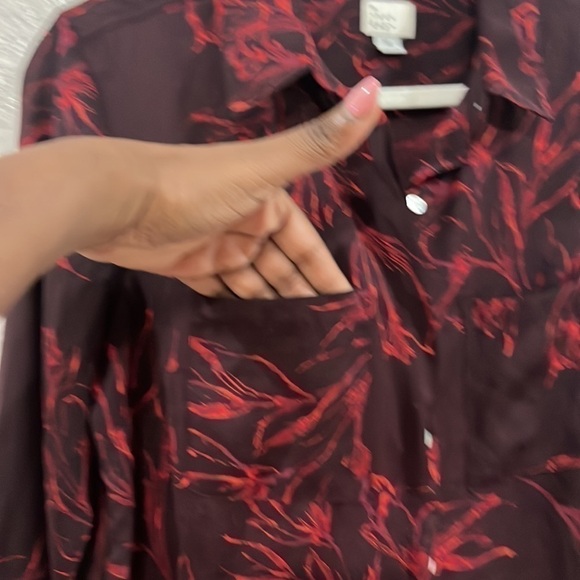 A New Day Brown w Red Floral Button Front LS Blouse Top Womens M 100% Polyester - Picture 8 of 12